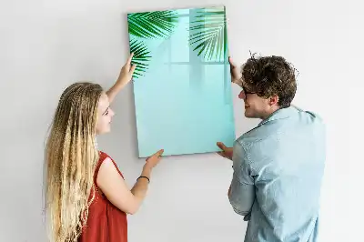 Magnetisch glazen memobord voor aan de muur met palmbladeren print