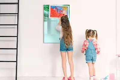 Magnetisch glazen memobord voor aan de muur met palmbladeren print