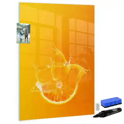 Glazen magneetbord met Sinaasappelsap-print decoratief glazen magneetbord met sinaasappelsap print