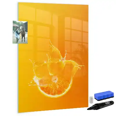 Glazen magneetbord met Sinaasappelsap-print decoratief glazen magneetbord met sinaasappelsap print