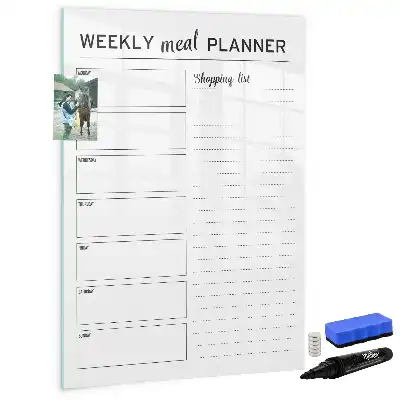 Magnetisch glazen memobord voor aan de muur weekplanner voor maaltijden