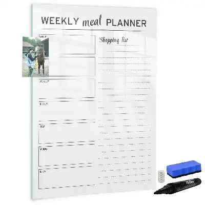 Magnetisch glazen memobord voor aan de muur weekplanner voor maaltijden