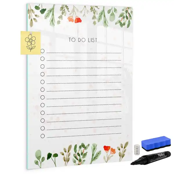 Glazen magneetbord met decoratieve print met opdruk van to-do lijst