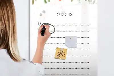 Glazen magneetbord met decoratieve print met opdruk van to-do lijst