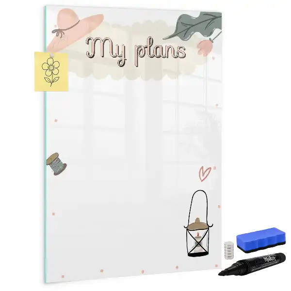 Glazen magneetbord met decoratieve print Mijn plannen