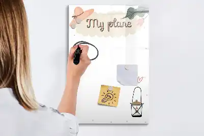 Glazen magneetbord met decoratieve print Mijn plannen