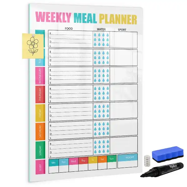 Magnetisch glazen memobord voor aan de muur weekplanner voor maaltijden