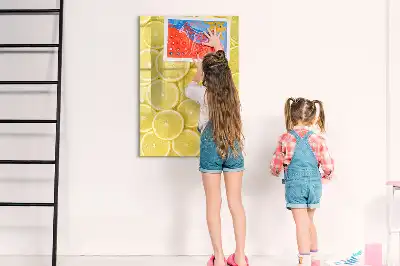 Magnetisch glazen memobord voor aan de muur met print van citroenschijfjes