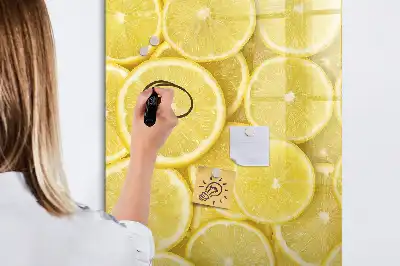 Magnetisch glazen memobord voor aan de muur met print van citroenschijfjes
