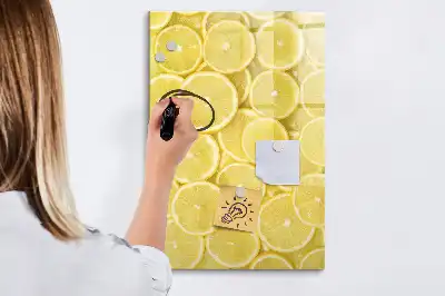 Magnetisch glazen memobord voor aan de muur met print van citroenschijfjes