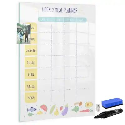 Magnetisch glazen memobord voor aan de muur weekplanner voor maaltijden