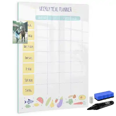 Magnetisch glazen memobord voor aan de muur weekplanner voor maaltijden