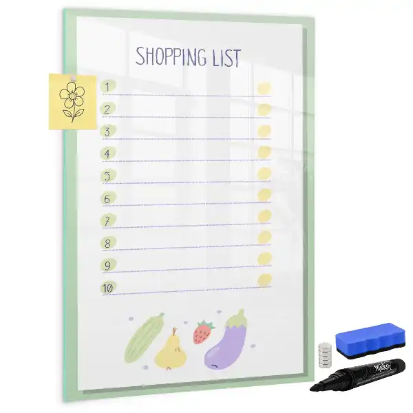 Glazen magneetbord met print uitvoering Boodschappenlijst