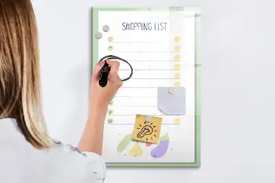 Glazen magneetbord met print uitvoering Boodschappenlijst