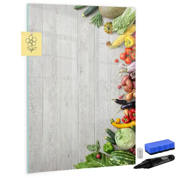 Magnetisch glazen memobord met print van groenten op hout