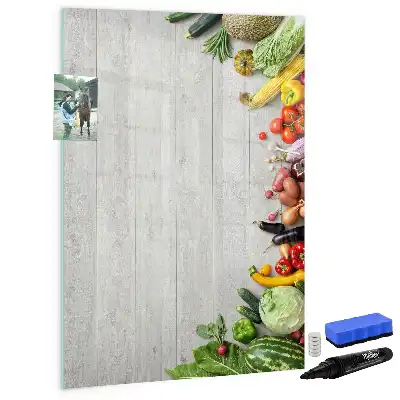 Magnetisch glazen memobord met print van groenten op hout
