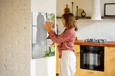 Magnetisch glazen memobord met print van groenten op hout