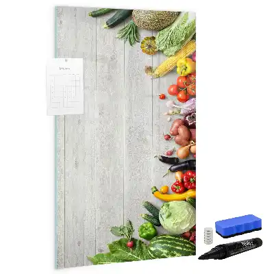 Magnetisch glazen memobord met print van groenten op hout