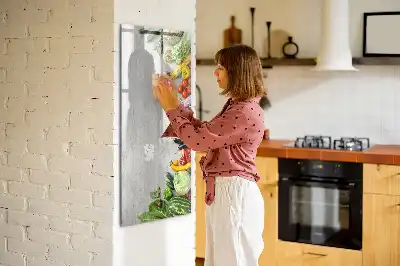 Magnetisch glazen memobord met print van groenten op hout