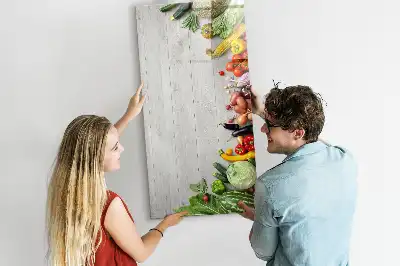 Magnetisch glazen memobord met print van groenten op hout