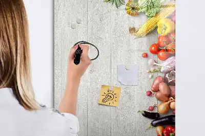 Magnetisch glazen memobord met print van groenten op hout