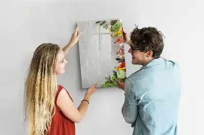 Magnetisch glazen memobord met print van groenten op hout