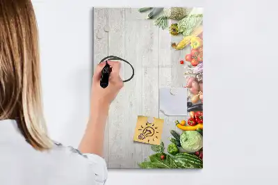 Magnetisch glazen memobord met print van groenten op hout