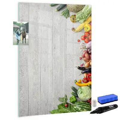 Magnetisch glazen memobord met print van groenten op hout