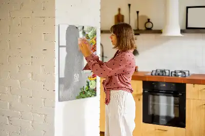 Magnetisch glazen memobord met print van groenten op hout