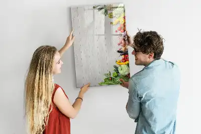 Magnetisch glazen memobord met print van groenten op hout