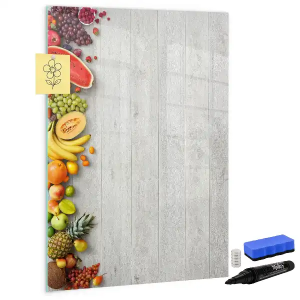 Glazen magneetbord met decoratieve print van groenten op hout