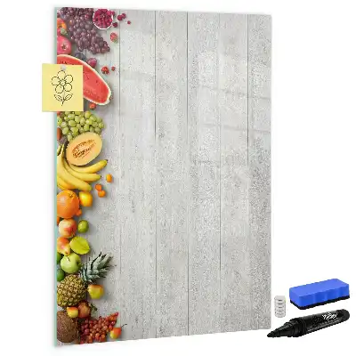 Glazen magneetbord met decoratieve print van groenten op hout