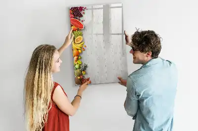 Glazen magneetbord met decoratieve print van groenten op hout