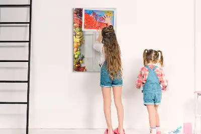 Glazen magneetbord met decoratieve print van groenten op hout