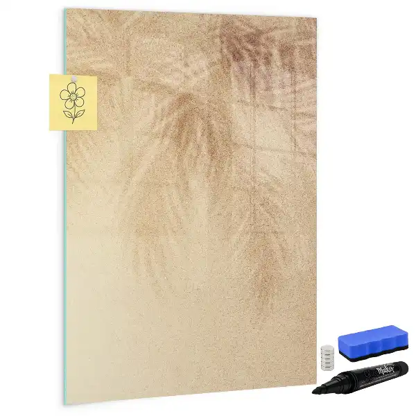 Glazen magneetbord met decoratieve print met schaduw van palmbladeren