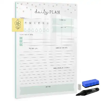 Magnetisch glazen memobord voor dagplanning aan de muur