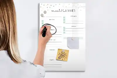 Glazen magnetisch memobord maaltijdplanner voor aan de muur