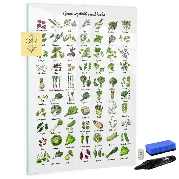 Glazen magneetbord met decoratieve print groene groenten