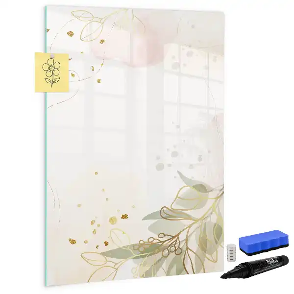 Magnetisch glazen memobord voor aan de muur met gouden groente abstractie