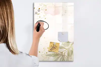 Magnetisch glazen memobord voor aan de muur met gouden groente abstractie
