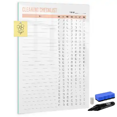 Glazen magneetbord met decoratieve print schoonmaaklijst