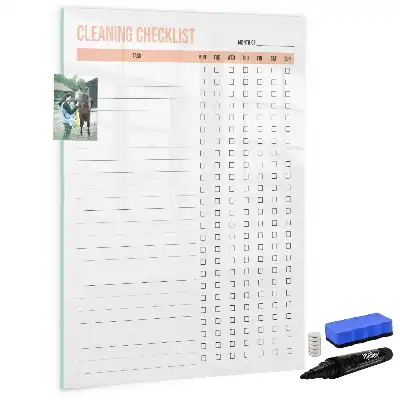 Glazen magneetbord met decoratieve print schoonmaaklijst