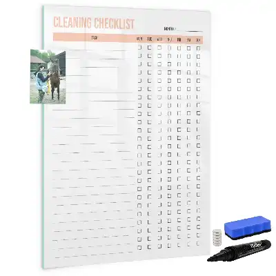 Glazen magneetbord met decoratieve print schoonmaaklijst