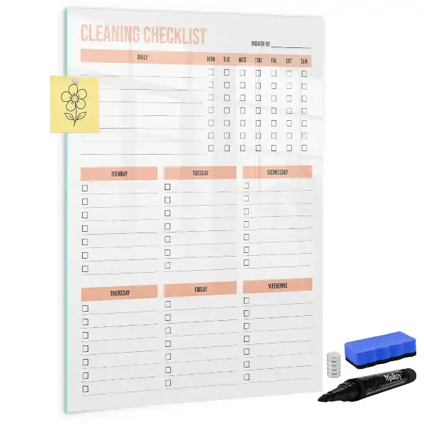 Magnetisch glazen memobord voor aan de muur schoonmaaklijst