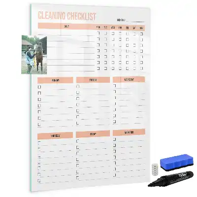 Magnetisch glazen memobord voor aan de muur schoonmaaklijst