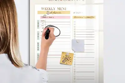 Glazen magneetbord met maaltijdplan voorzien van decoratieve print