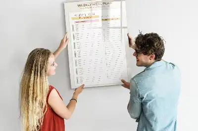 Glazen magneetbord met maaltijdplan voorzien van decoratieve print