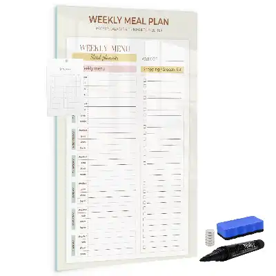 Glazen magneetbord met maaltijdplan voorzien van decoratieve print