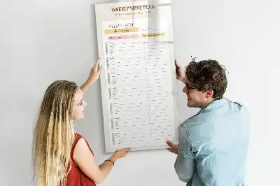 Glazen magneetbord met maaltijdplan voorzien van decoratieve print