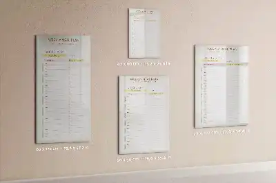 Glazen magneetbord met maaltijdplan voorzien van decoratieve print